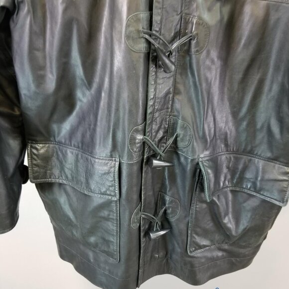 Vintage Irvine Park Black Leather Hounds tooth Button Zip-up- Men Sz Lar… - Picture 2 of 9